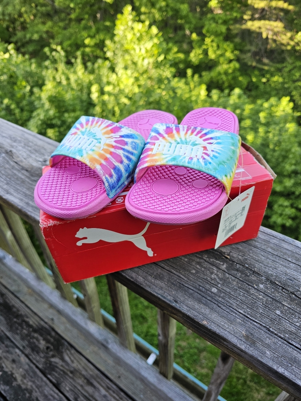 Puma Cool Cat Tie Dye Slides Pink Girls Junior Size 4C NWT - Picture 8 of 8